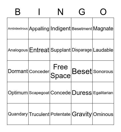 List 12 Vocab Bingo Card