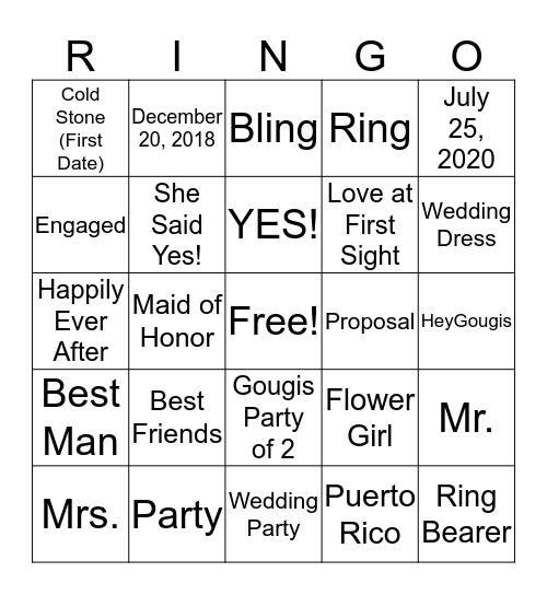 Engagement Party RING-OH! Bingo Card