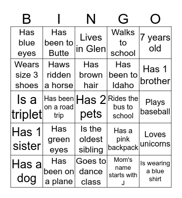 Classmate Scavenger Hunt Bingo Card