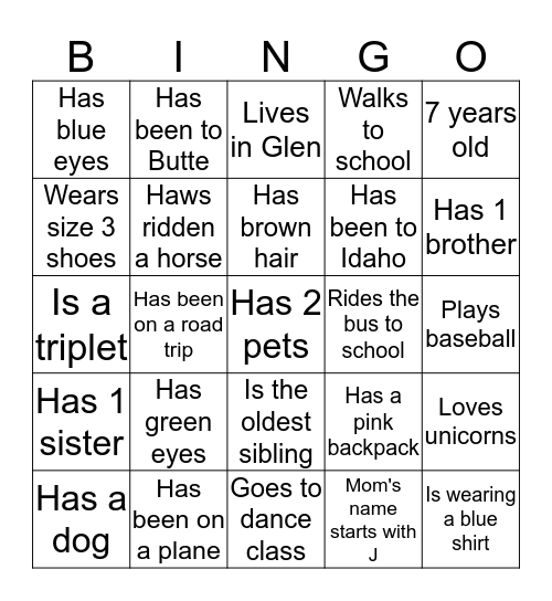 Classmate Scavenger Hunt Bingo Card