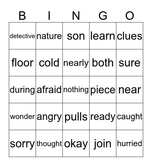 "The Puddle" Word Power Words Bingo Card