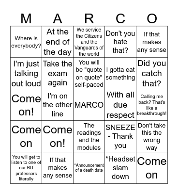 MARCO Bingo Card