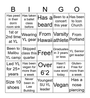 SU YL Bingo Card