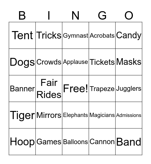 Baby Circus Bingo Card