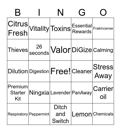 Intro to Oils! Bingo Card