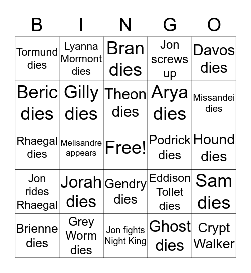 Season 8 Episode 3 Bingo Card