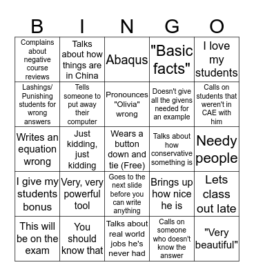 Jeff Ma Bingo Card