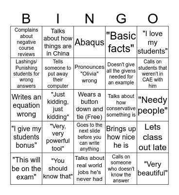 Jeff Ma Bingo Card