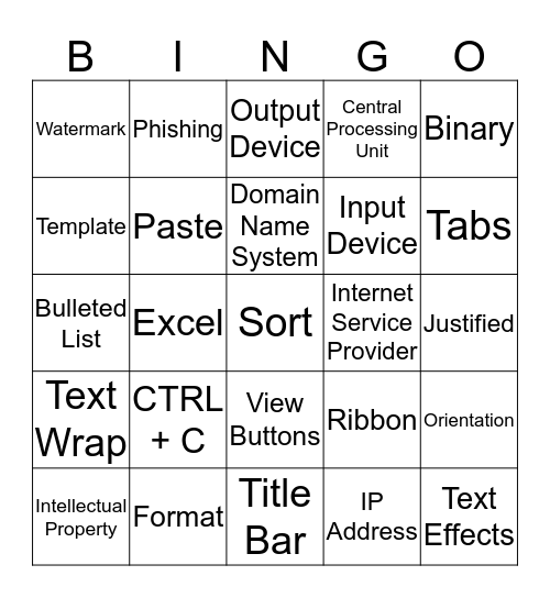 FINAL EXAM REVIEW Bingo Card