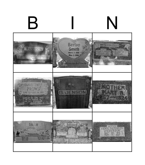 BR3rd Family Cemetery Bingo Card