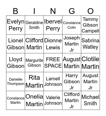 Martin Family Reunion Bingo Card