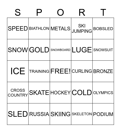 OPLYMPIC BINGO Card