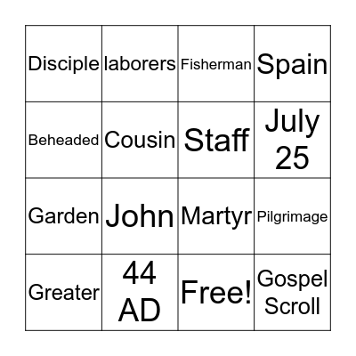 St.James the Greater Bingo Card
