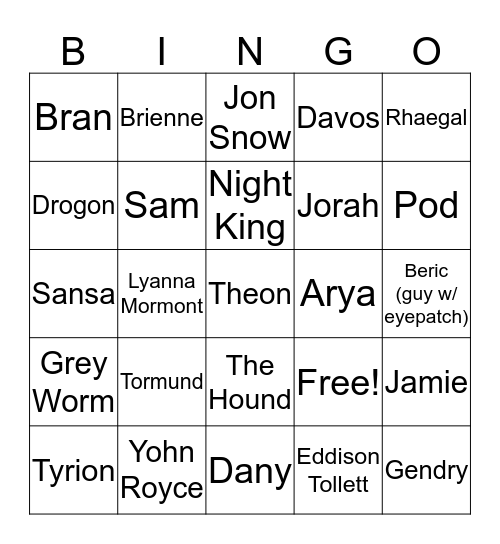 GOT Episode 3 Bingo Card