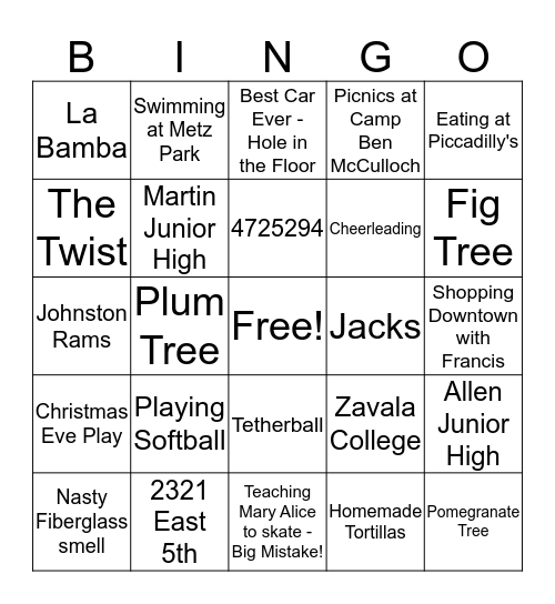 Vasquez Sisterhood Bingo Card