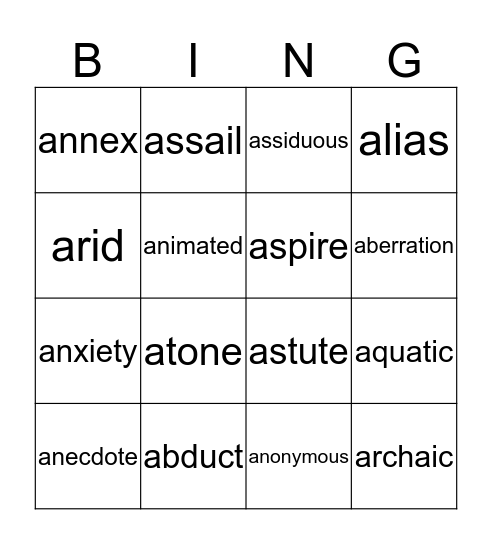 The A-List Bingo Card