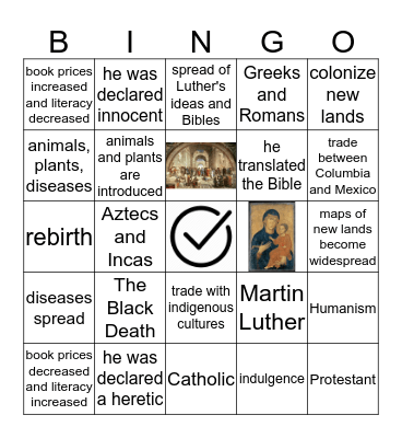 The Renaissance, Reformation, and Age of Exploration Bingo Card