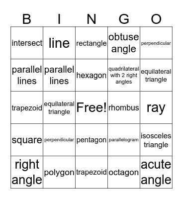 Geometry Bingo Card