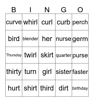 er    ir    ur Bingo Card