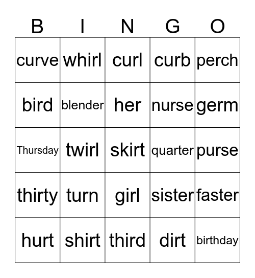 er    ir    ur Bingo Card