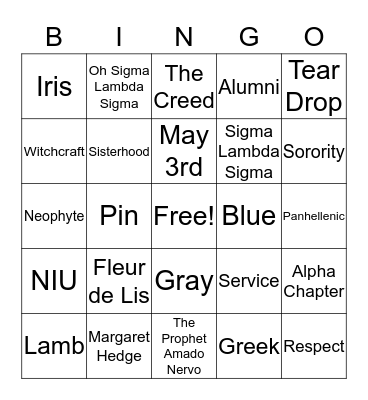 SIGMA LAMBDA SIGMA  Bingo Card