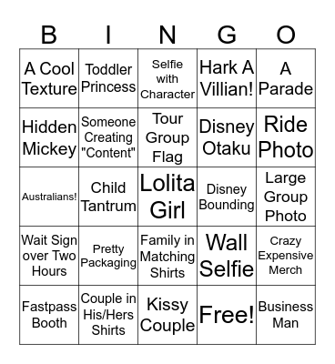 Disney Sea! Bingo Card