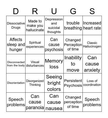 HALLUCINOGENS Bingo Card