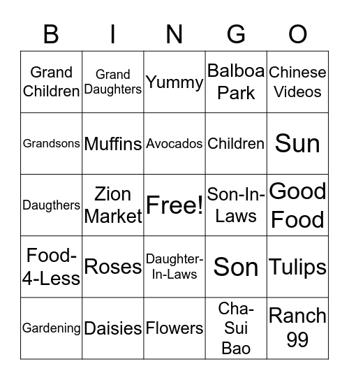 Mother's Day Celebration 2019 Bingo Card