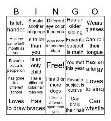 Klingerman's Bingo Card