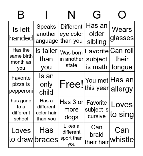 Klingerman's Bingo Card