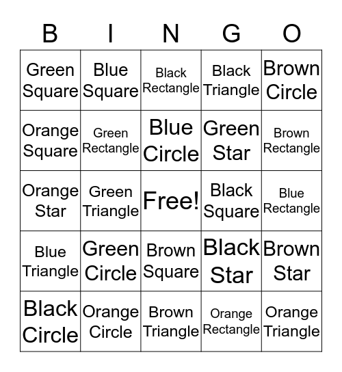 Color/Shape Bingo Card