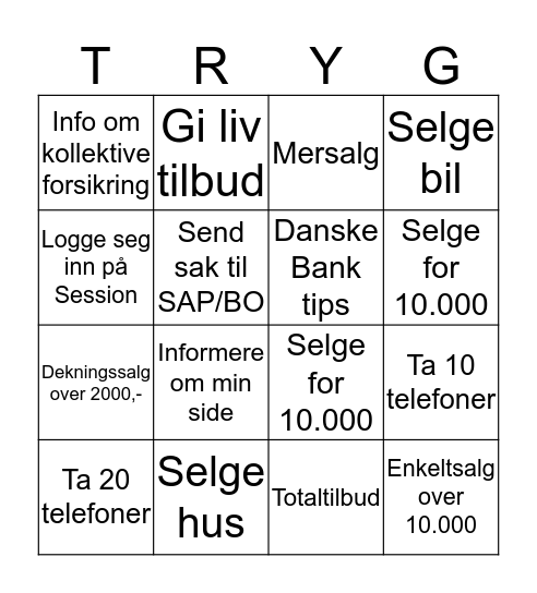 Tryg Bingo Card