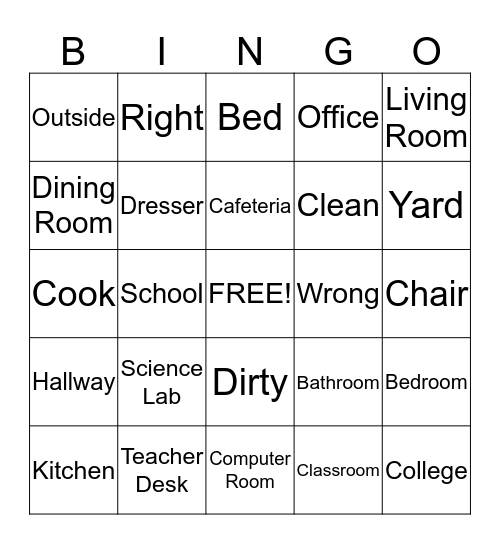 School and Home Bingo Card