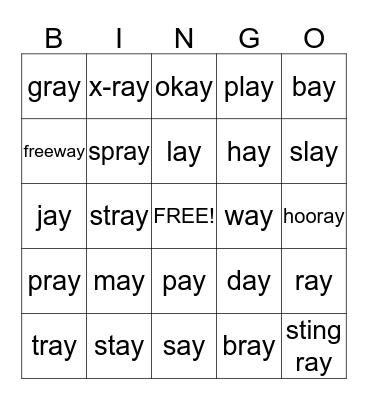 -ay Family Words Bingo Card