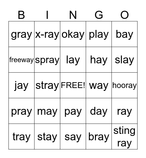 -ay Family Words Bingo Card