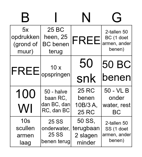 VAKANTIETRAINING Bingo Card