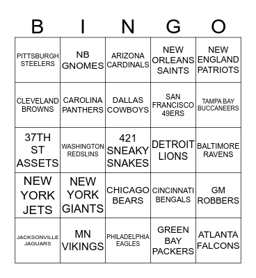 UW - FOOTBALL TEAMS Bingo Card