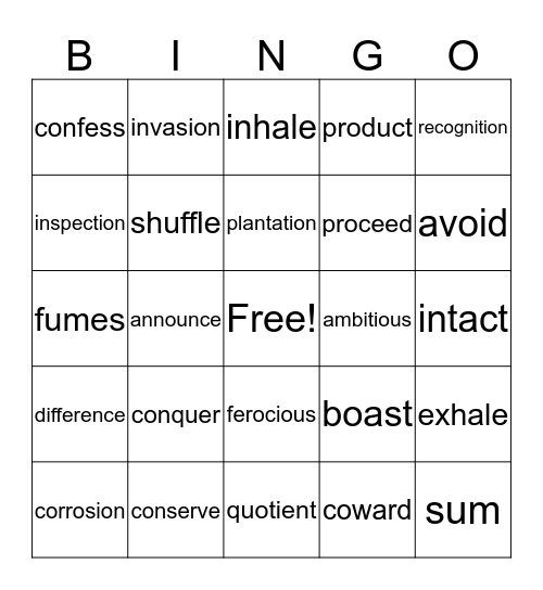 Vocabulary Practice Bingo Card