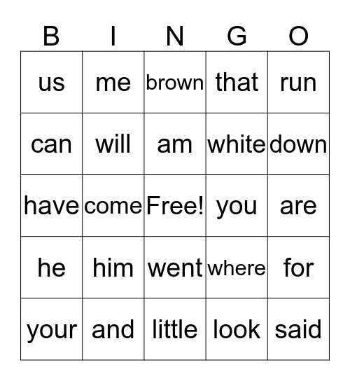Sight Word Bingo! Bingo Card