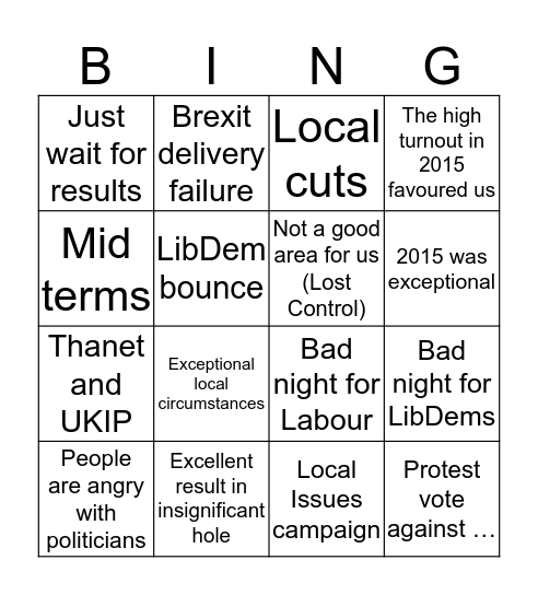 #ToryExcuses Bingo Card