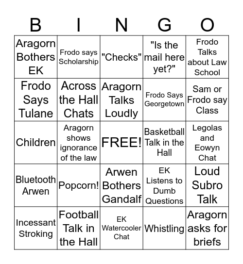 Lord of the Liens Bingo Card