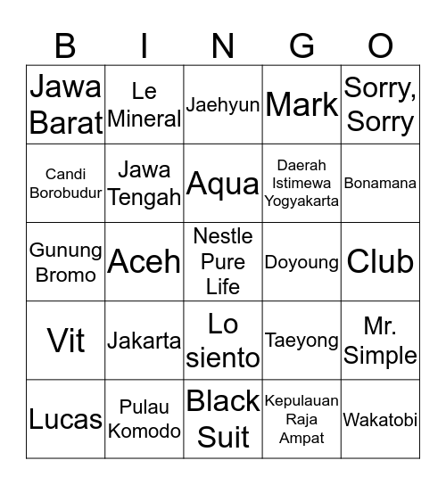 Riana. Bingo Card