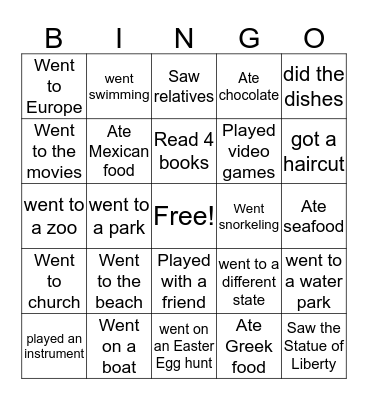 Spring Break Bingo! Bingo Card