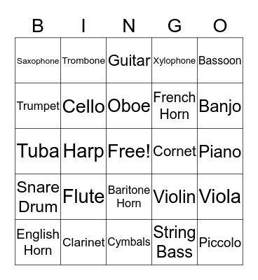 Instrument Bingo Card