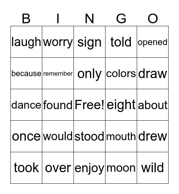 Unit 4 Sight Word Bingo Card