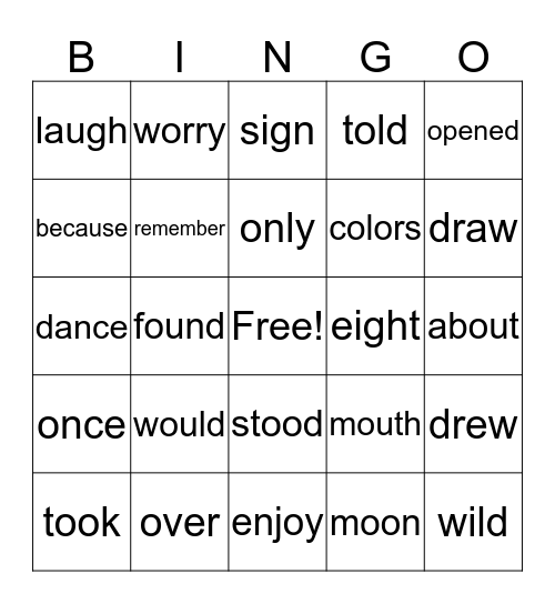 Unit 4 Sight Word Bingo Card