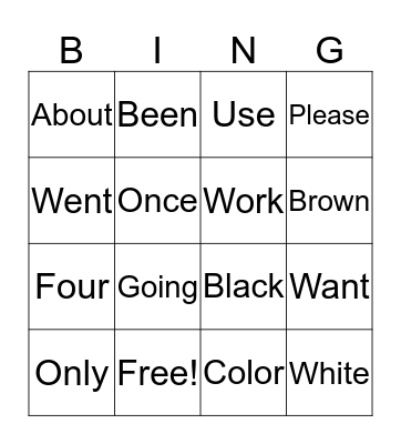 HFW Bingo Card