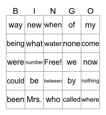 Grade 1 Trick Words Bingo Card