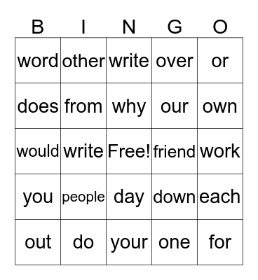Grade 1 Trick Words Bingo Card