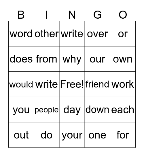 Grade 1 Trick Words Bingo Card
